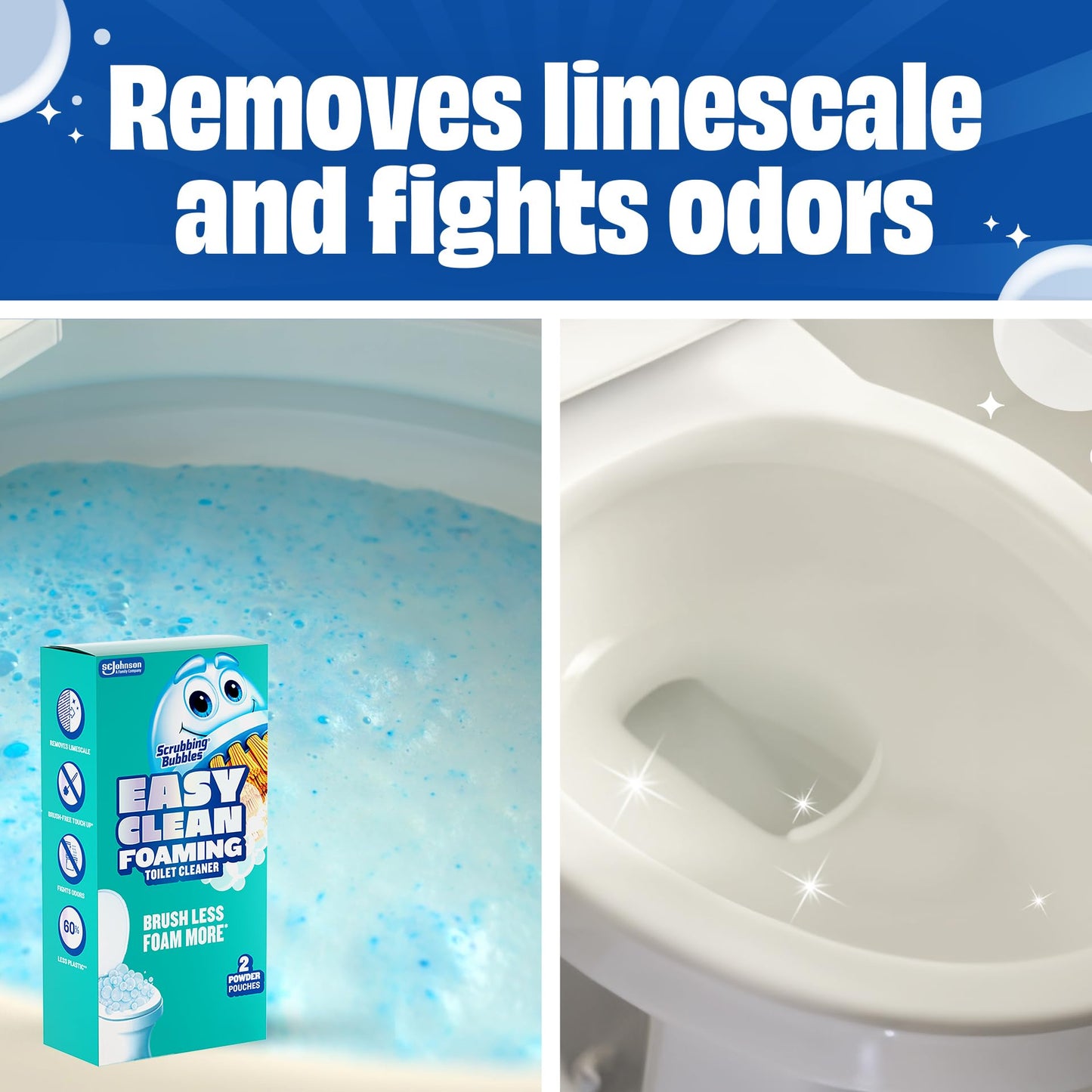 Scrubbing Bubbles Easy Clean Foaming Toilet Bowl Cleaner, Easy Drop In Powder Pouches, 100g (2 Pouches)