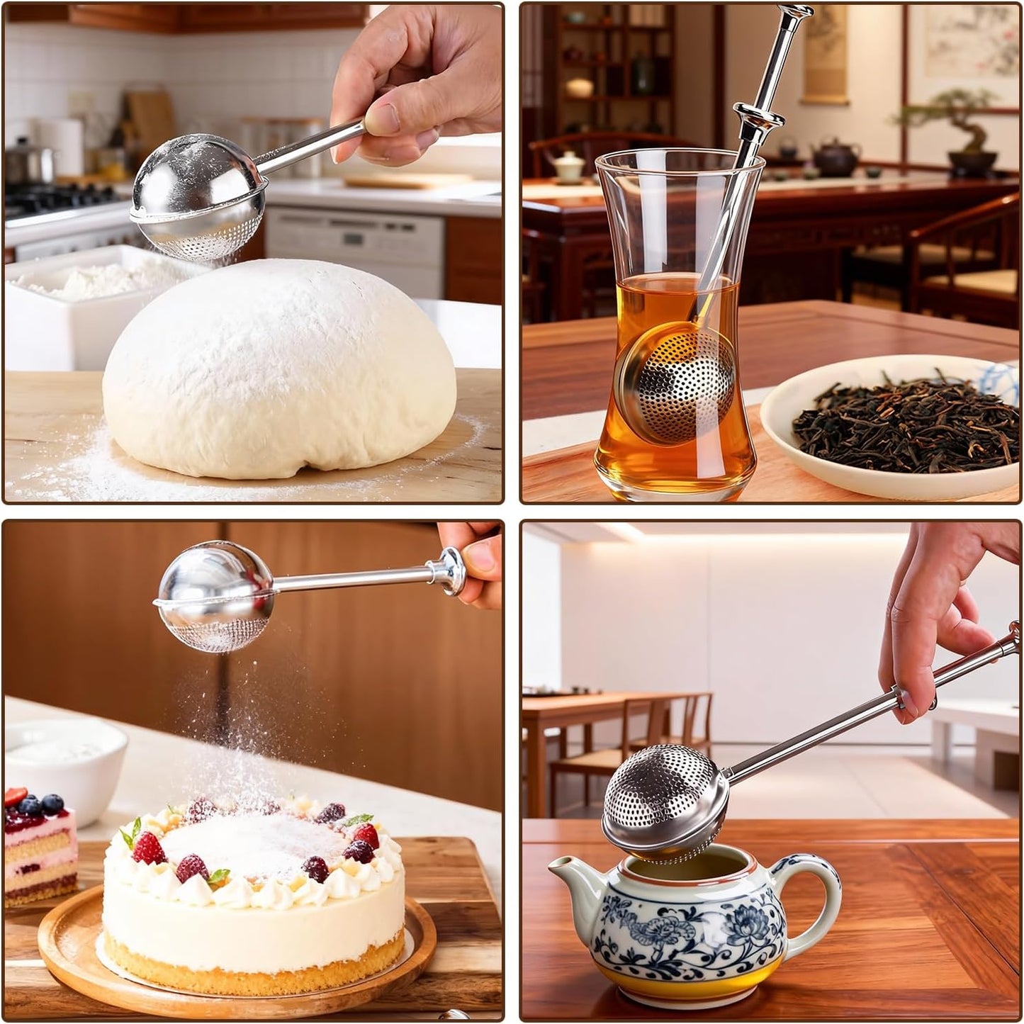 Skiennix Flour Duster - Stainless Steel Sugar Shaker & Powder Sifter | 2-Piece Set for Baking