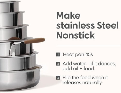CAROTE 13 PCS Tri-Ply Stainless Steel Cookware Set - Induction Ready with Detachable Handles | Oven Safe Pots & Pans