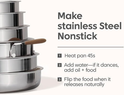CAROTE 13 PCS Tri-Ply Stainless Steel Cookware Set - Induction Ready with Detachable Handles | Oven Safe Pots & Pans
