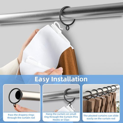 Manysky Curtain Rings with Eyelets, 48 Pack Metal Drapery Rings for Pinch Pleat Curtains Panels, Drape Rings Fits Up to 1.2 in Curtains Rod, 1.5 Inch I D Black