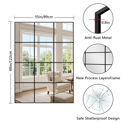 YIROMAN Window Pane Mirror 48x35 Inch Black Grid Wall Mirror
