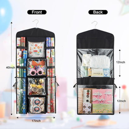 Regine Switzerland Christmas Wrapping Paper Organizer - Double-Sided Gift Bag Storage, Black