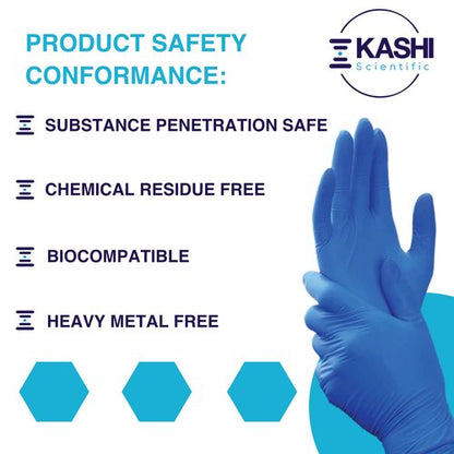 Kashi Scientific Medical Examination Nitrile Gloves - Medium - Powder-Free, Latex-Free, Finger Tip Textured, 4mil Thick Blue Glove, Patient & Food Safe - 10 Box of 100 Gloves, Case of 1000