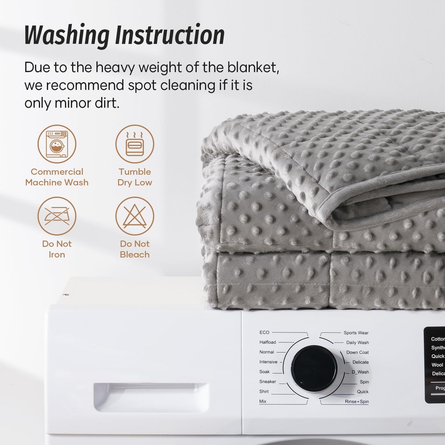 Wemore Minky Dot Weighted Blanket for Adults Twin Size 12 lbs, Soft Cozy Heavy Blanket, Breathable Blanket for All-Season with Glass Beads, Grey 48 x 72 inches