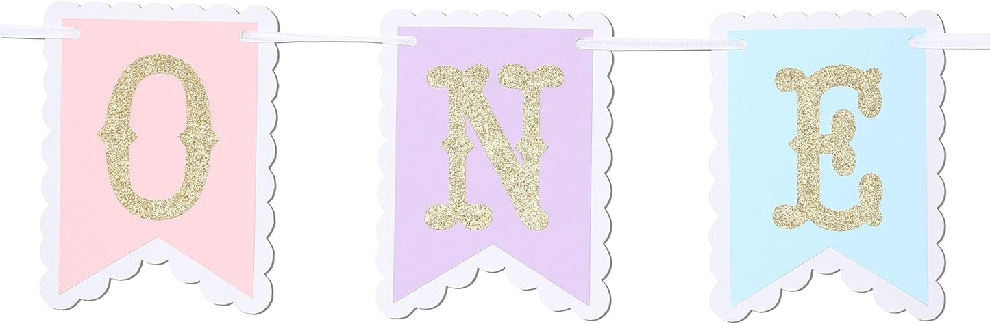 Rainbow High Chair Banner - Colorful 1st Birthday Photo Prop for Baby Girl Cake Smash | Macaron Colors