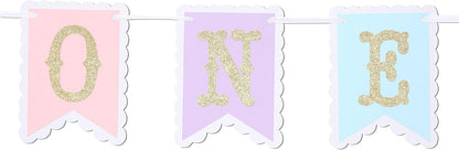 Rainbow High Chair Banner - Colorful 1st Birthday Photo Prop for Baby Girl Cake Smash | Macaron Colors