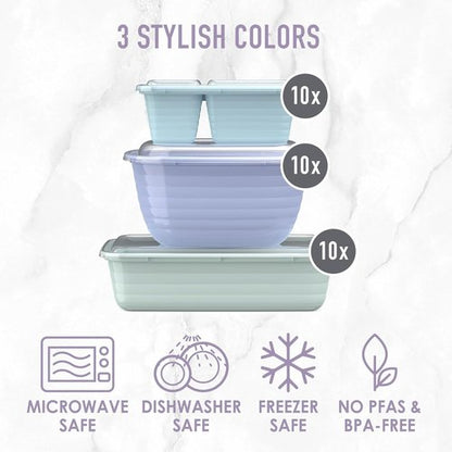 Bentgo Prep 60-Piece Meal Prep Kit - Reusable BPA-Free Food Containers & Snack Boxes | Microwave & Dishwasher Safe (Floral Pastels)