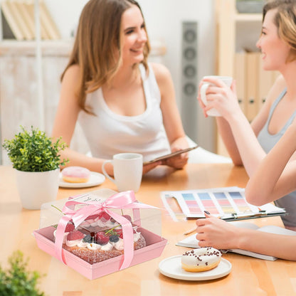 Regine Switzerland Paper Cake Boxes - 50 Pack Pink Clear Lid Containers for 4-6 Inch Desserts | Perfect for Valentine's Day