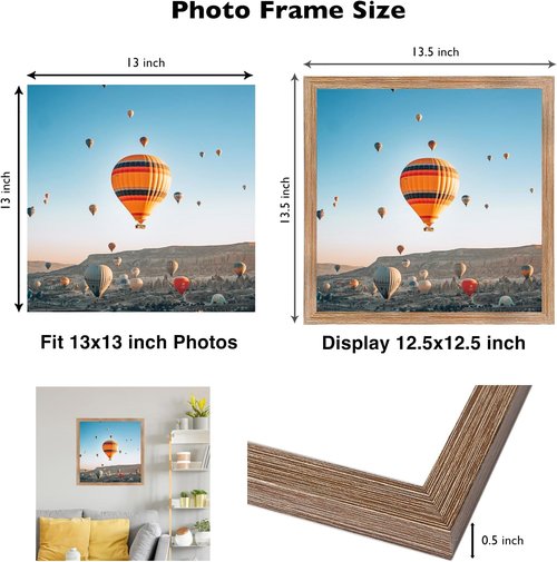 JCJMY 13x13 Rustic Brown Picture Frame - Versatile Wall Mounting for Horizontal or Vertical Display