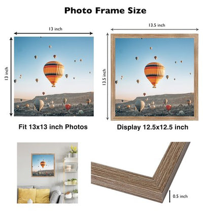 JCJMY 13x13 Picture Frame Rustic Brown for Wall Hanging, Wall Mounting Horizontally or Vertically, 13 x 13 Square Wall Gallery Poster Photo Frame with Shatter Resistant Plexiglass, Rustic Brown