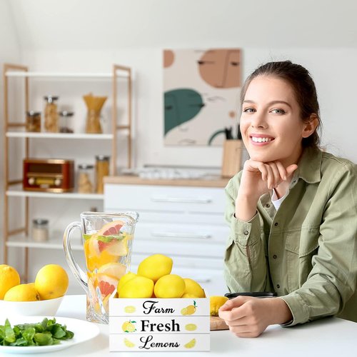 Marsui Lemon Decor Set - Mini Wooden Crate with 8 Realistic Fake Lemons | Rustic Summer Kitchen Decor