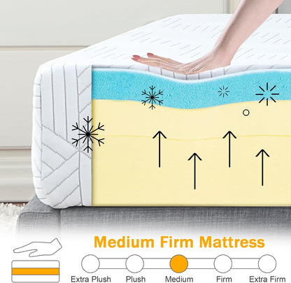 Skiennix Twin Size Gel Memory Foam Mattress - Medium Firm Support | Removable Washable Cover