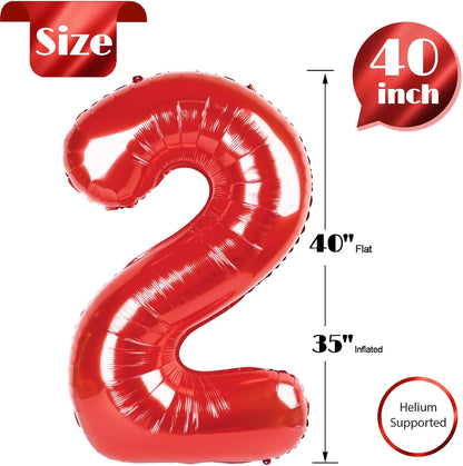 Red Number 2 Balloon - 40 Inch 2nd Birthday Decoration for Toddlers | Sparkling Party Decor