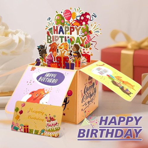 Happy Birthday Pop-Up Card by [Brand Name] - 3D Celebration Gift Box for Family & Friends