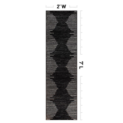 Rugshop Bohemian Stripe Stain Resistant Carpet High Traffic for Hallway Entryway Living Room Kitchen Bedroom Laundry Runner Rug 2' x 7' Black