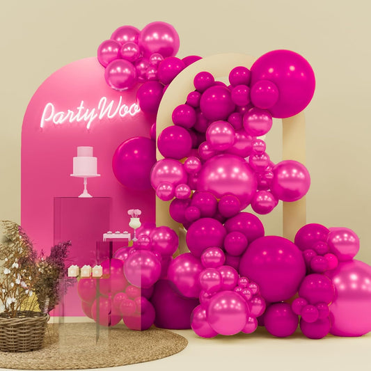 PartyWoo Hot Pink Balloons - 140-Piece Metallic Balloon Arch Kit for Engagements, Showers & Birthdays