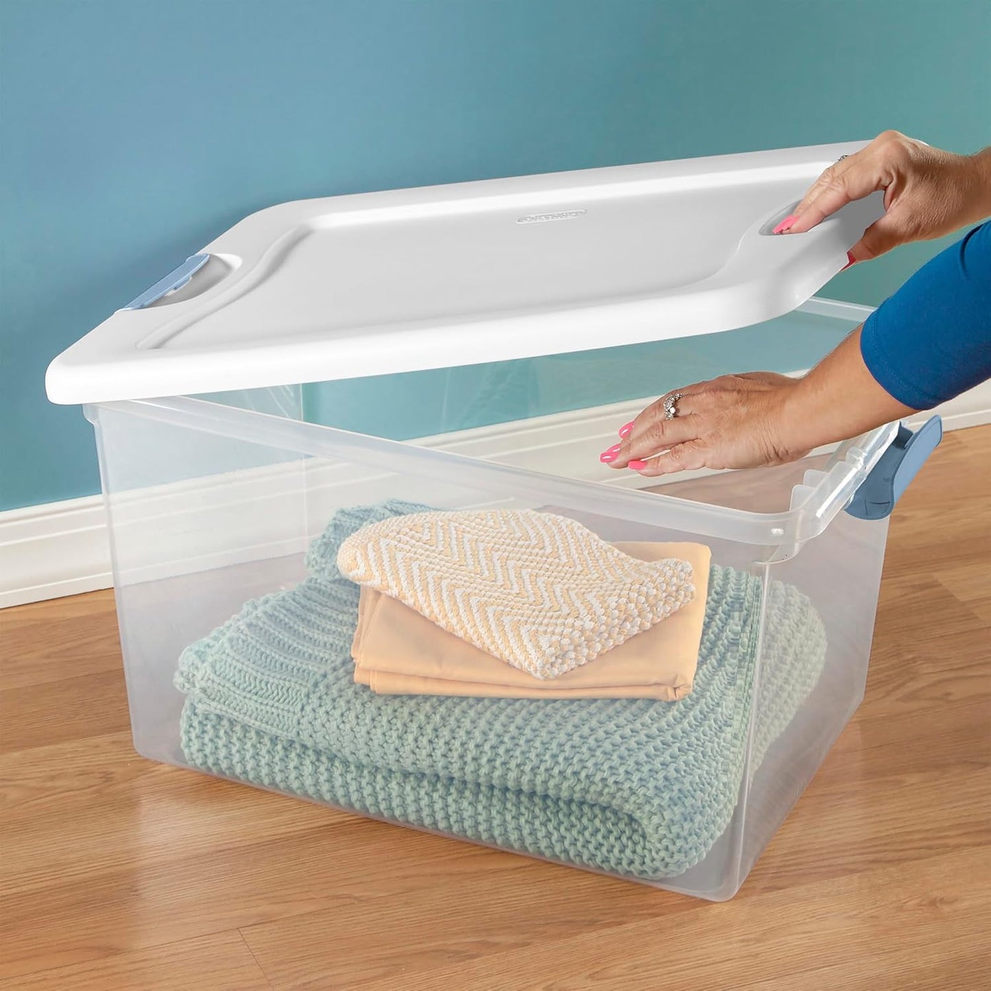 Sterilite 6-Pack Latching Storage Bins - Clear Plastic Under Bed Organizers, 64 Quart Capacity