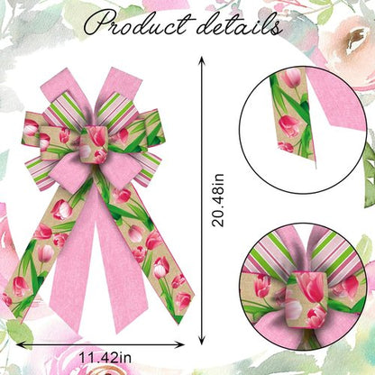 Hying Large Flower Bow - Pink Striped Burlap Craft Bow for Spring Wreaths & Easter Decor