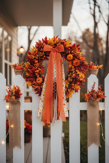 YKW 27" Fall Ribbon Wreath Bow - Large Autumn Decoration with Metal Clip for Thanksgiving | Indoor/Outdoor Use