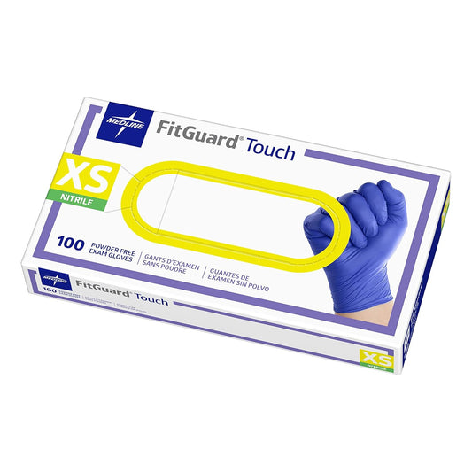 Medline FitGuard Touch Nitrile Exam Gloves - 100 Count, X-Small, Powder-Free, Durable & Sensitive for Medical Use