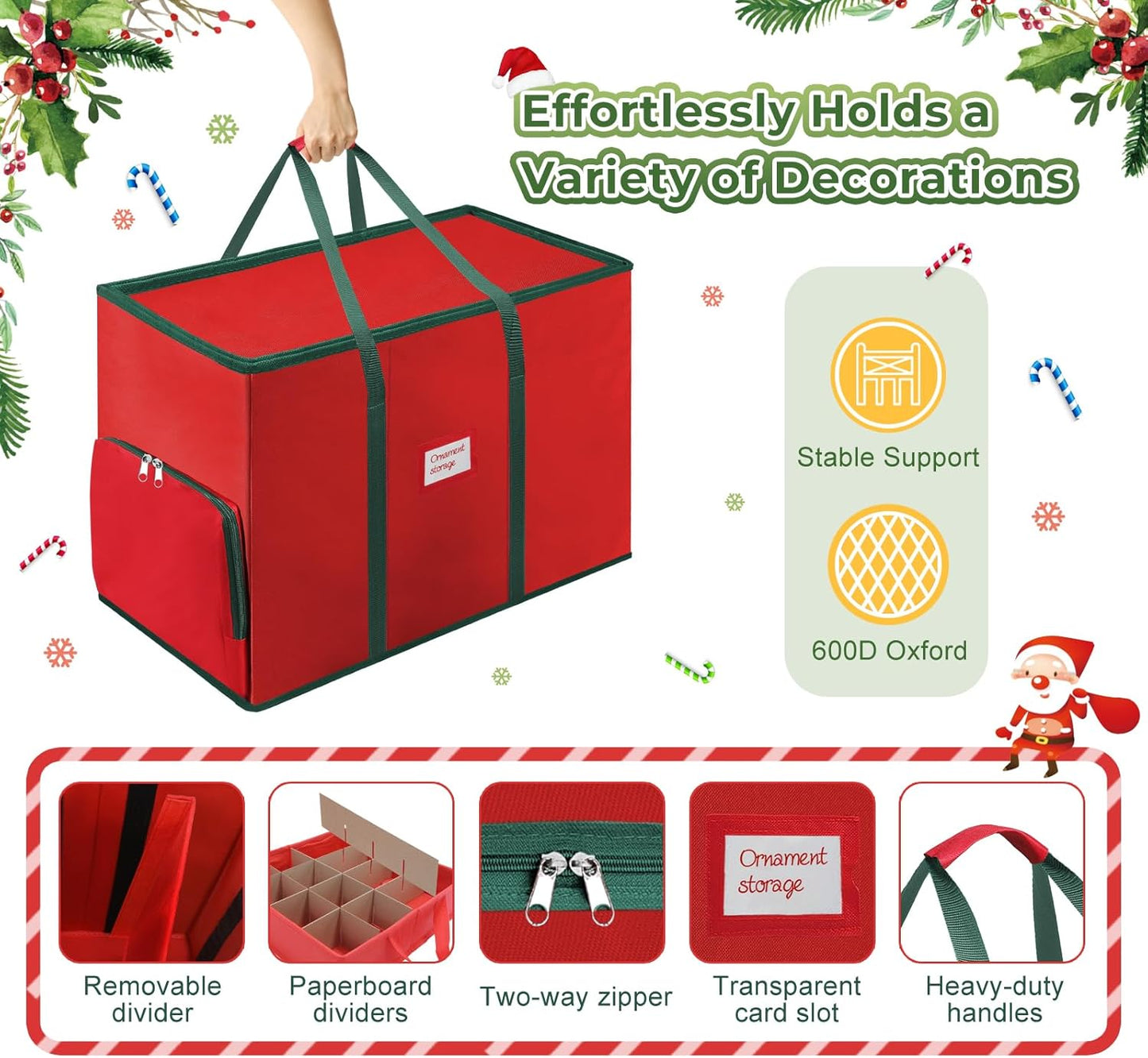 Skiennix Premium 2-in-1 Christmas Ornament Storage Box - Holds 73 Ornaments, Adjustable Dividers, Foldable Design