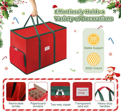 Skiennix Premium 2-in-1 Christmas Ornament Storage Box - Holds 73 Ornaments, Adjustable Dividers, Foldable Design