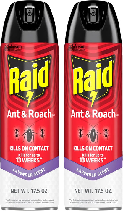 Raid Ant & Roach Killer Spray - Long-Lasting Lavender Scent, 17.5 oz | Pack of 2