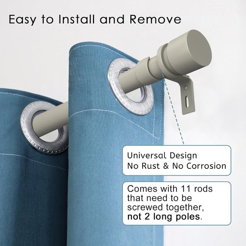 Byondeth Adjustable Curtain Rods - 16 to 170 Inches, 1 Inch Diameter, Brushed Nickel Finish