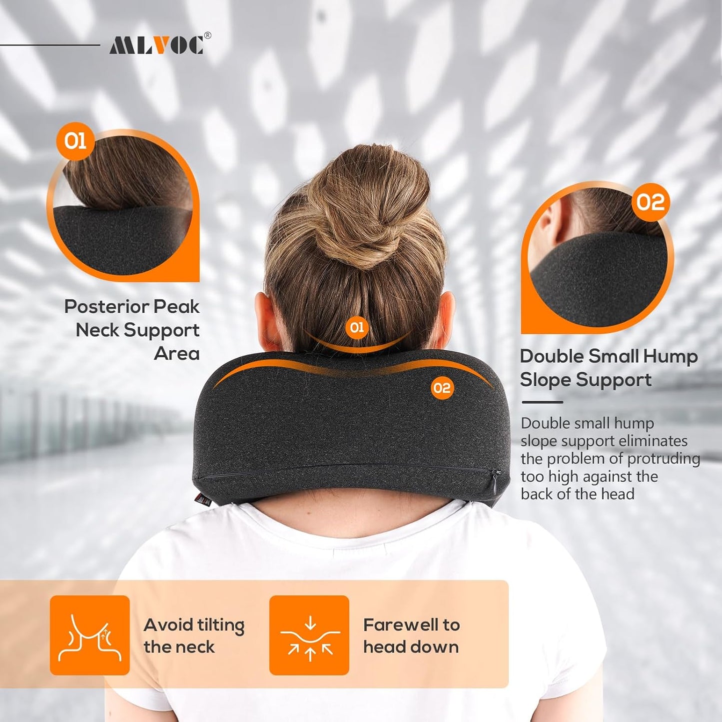 MLVOC Travel Neck Pillow - Upgraded 100% Pure Memory Foam for Airplane Comfort | Includes 3D Eye Mask & Earplugs, Black