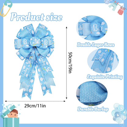 Montekin Large Baby Shower Bows - 20x11 Inch Wired Burlap Wreath Bow for Boys & Girls | Spring Decoration (Blue)