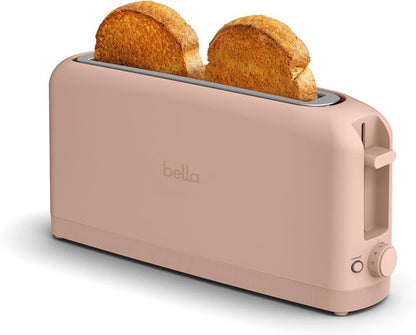 Bella 2 Slice Slim Toaster - 6 Setting Shade Control with Reheat & Cancel | 10” Long Slot, Blossom Color