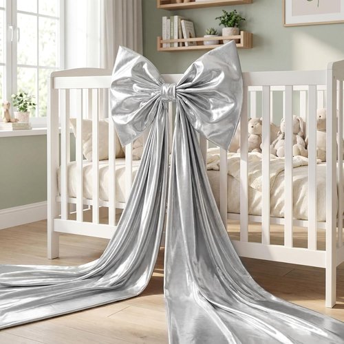 Giant Shiny Bow by [Brand Name] - Extra Large 82-Inch Glitter Decoration with Metal Clip for Weddings & Parties | Silver