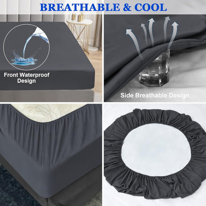 Sufdari Twin Size Mattress Protector - Waterproof Fitted Cover with 18" Deep Pocket | Washable & Comfortable - Deep Gray