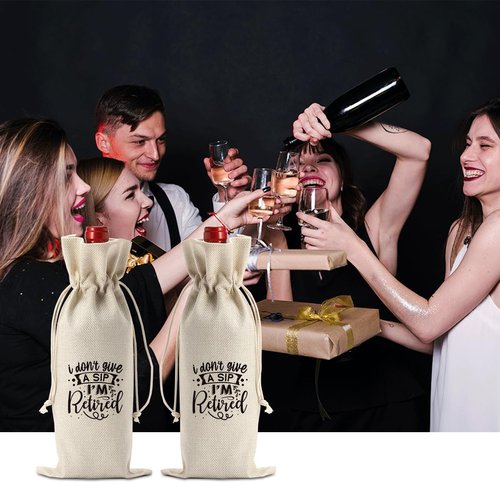 Funny Retirement Wine Bag Gift for Women Men, Retirement Party Decorations, I Don't Give a Sip I'm Retired