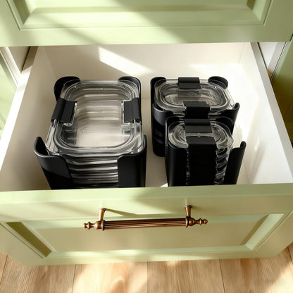 Rubbermaid Brilliance Lid Organizer - 3-Piece Kitchen Storage for 24 Nap-On Lids | Fits 4.7, 3.2, 1.3 & 0.5 Cup Containers (Black)