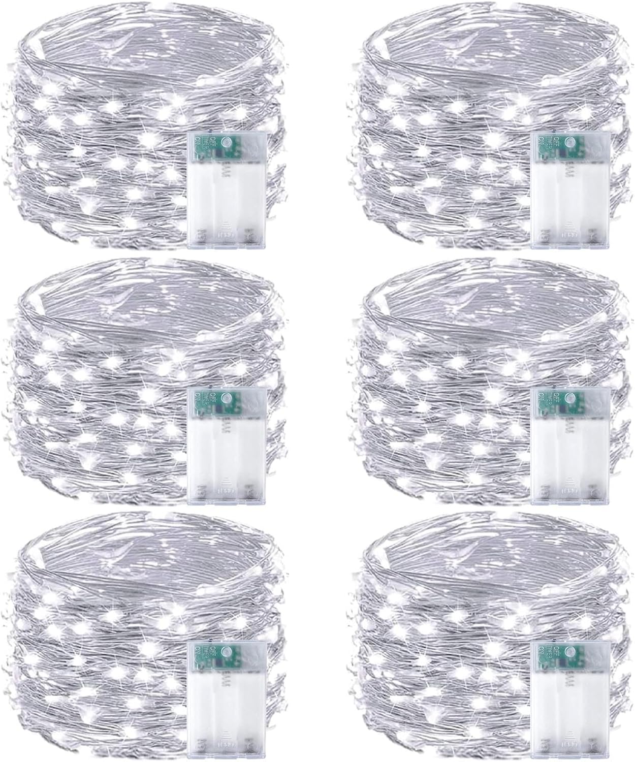 Skiennix 6-Pack Battery Operated Fairy Lights - Waterproof 16FT 50 LED String Lights for Indoor/Outdoor Decor | Cool White