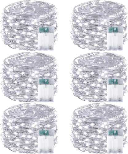Skiennix 6-Pack Battery Operated Fairy Lights - Waterproof 16FT 50 LED String Lights for Indoor/Outdoor Decor | Cool White