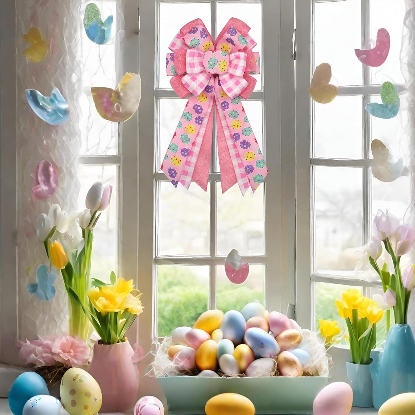 Montekin Large Easter Bows - Pre-Tied Wired Ribbon Bow for Wreaths | 20x11 Inch, 2 Pack in Pink
