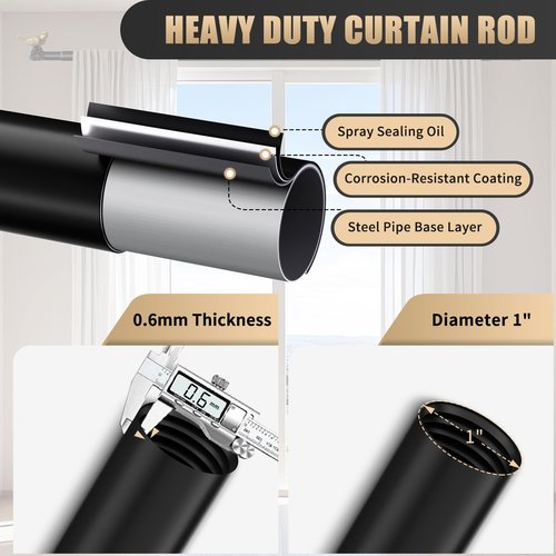 KVEEO Vintage Black Curtain Rod 18 to 45 Inches Curtain Rods for Windows Adjustable Heavy Duty Drapery Rod with Gold Bird Finials for Kitchen Window Living Room