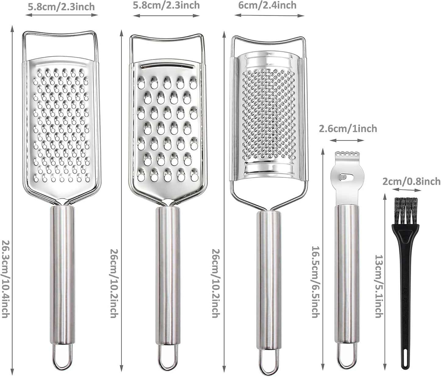 Tongjude Stainless Steel Cheese Grater Set - 5-Piece Kitchen Grater, Peeler & Zester with Cleaning Brush