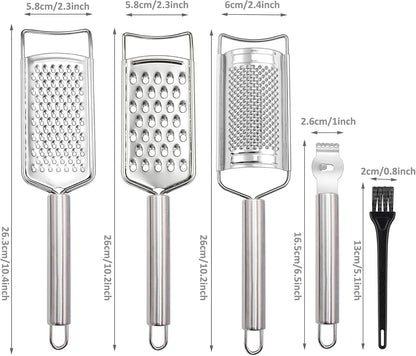 Tongjude Stainless Steel Cheese Grater Set - 5-Piece Kitchen Grater, Peeler & Zester with Cleaning Brush
