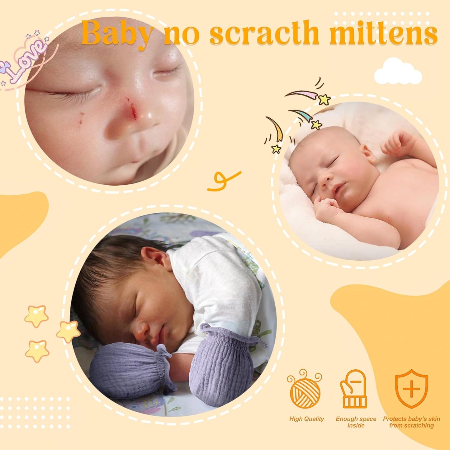 Pro Goleem Muslin Baby Mittens - 100% Cotton No Scratch Soft Gloves for Newborns 0-6 Months