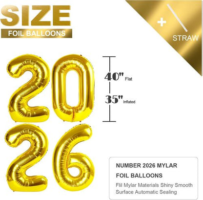 2026 Gold Number Balloons - 40 Inch New Year's Eve Party Decorations | Graduation & Birthday Celebrations