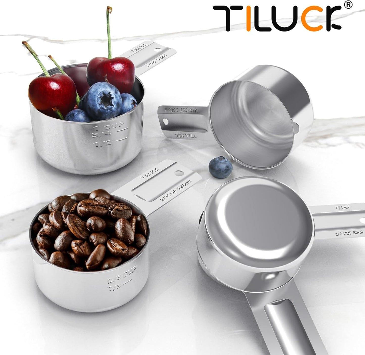 TILUCK Stainless Steel Measuring Cups & Spoons Set - Essential Kitchen Gadgets for Cooking & Baking (12 Pieces)