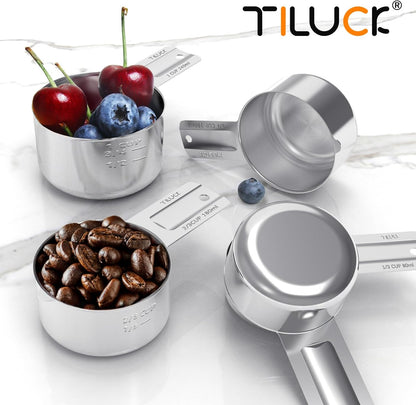 TILUCK Stainless Steel Measuring Cups & Spoons Set - Essential Kitchen Gadgets for Cooking & Baking (12 Pieces)
