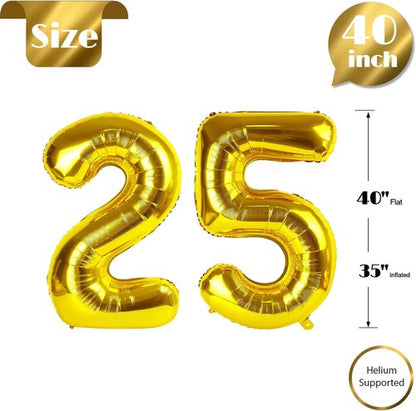Gold Number 25 Balloon - 40 Inch Metallic Birthday Decoration for 25th Anniversary Celebrations