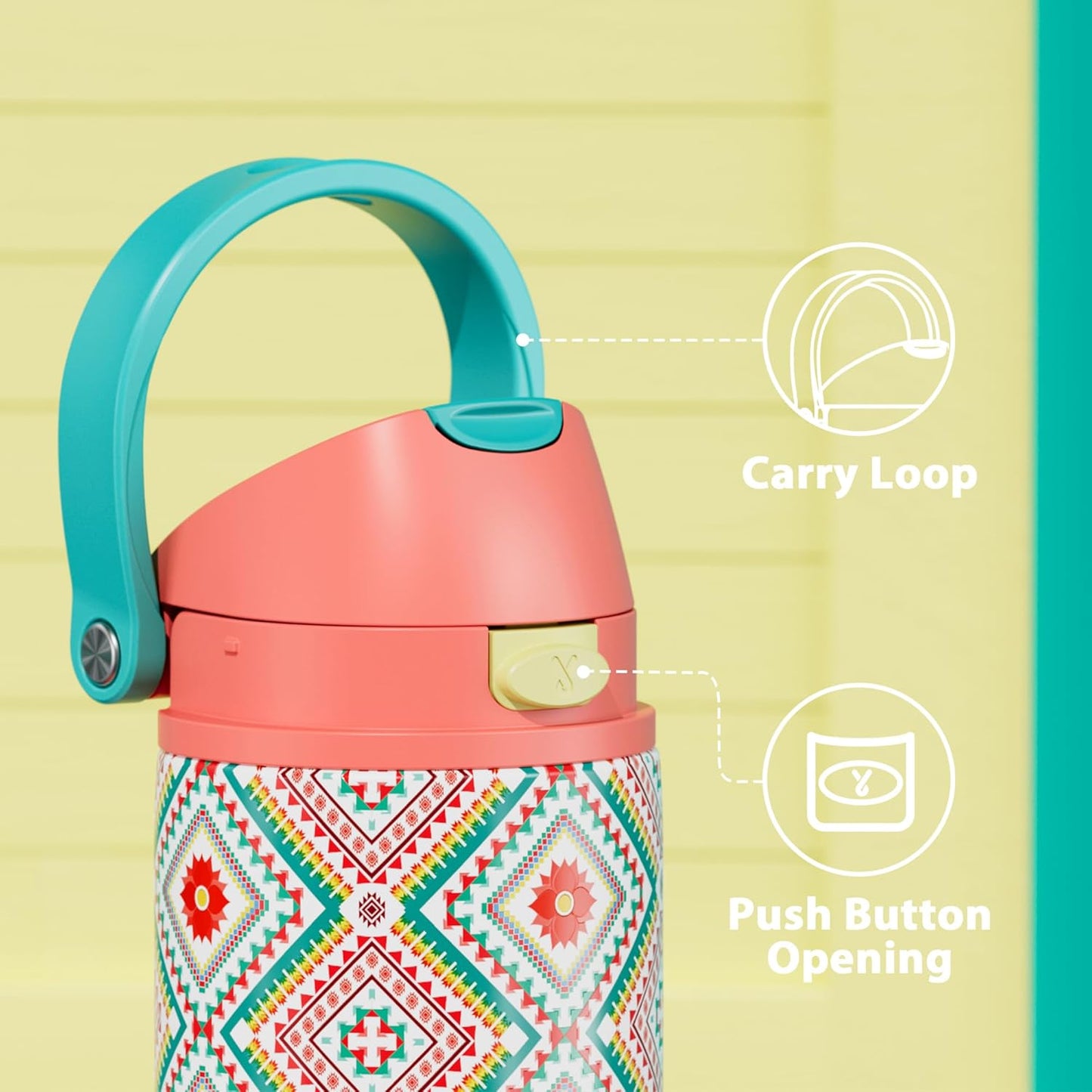 Meoky Stainless Steel Insulated Water Bottle - 24 oz, Leak Proof, 2-in-1 Lid, BPA-Free, Prism Folk