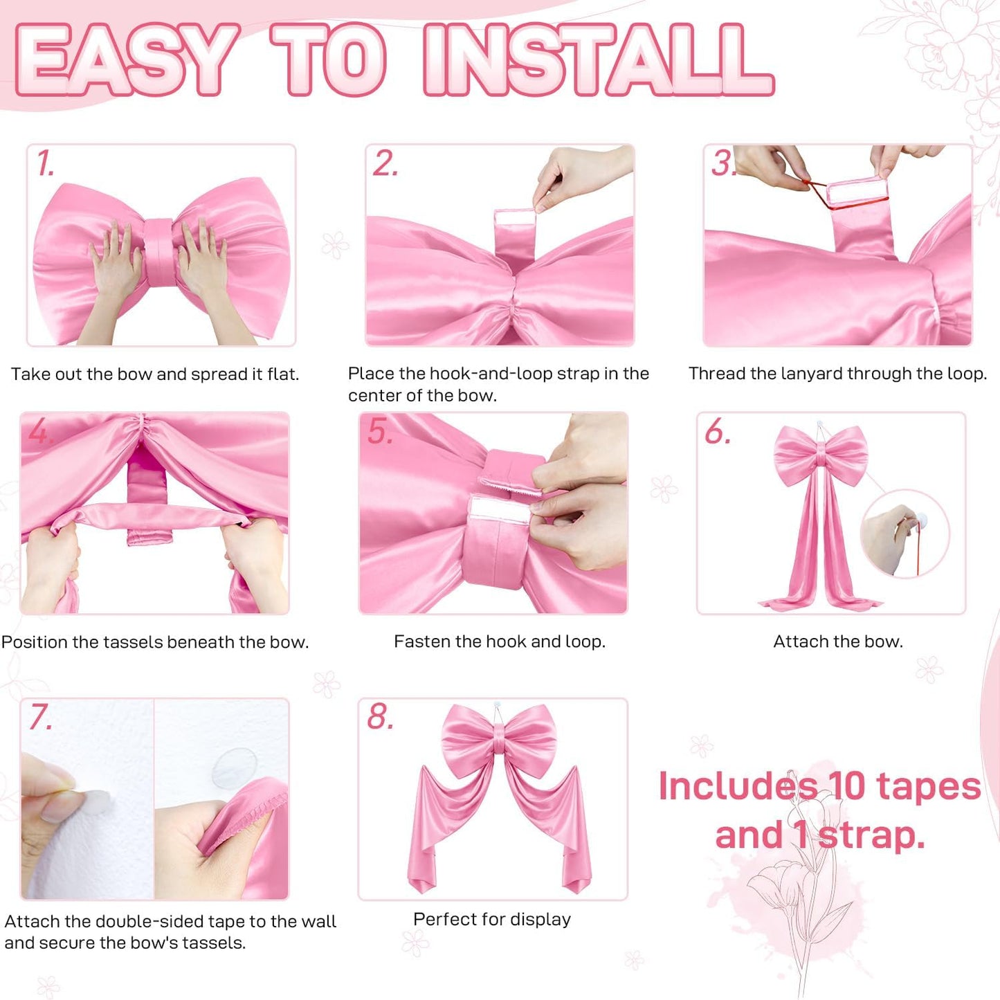 Skiennix Large Pink Bow - 70 x 22 Inch Satin Ribbon Tie for Coquette Birthday & Wedding Decor