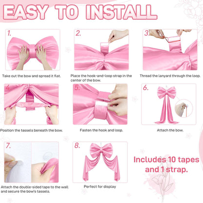 Skiennix Large Pink Bow - 70 x 22 Inch Satin Ribbon Tie for Coquette Birthday & Wedding Decor